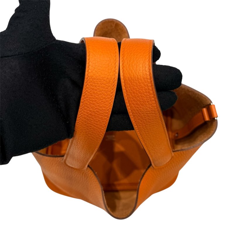 HERMES 愛馬仕 PICOTIN LOCK MM TC皮革 橘色 銀扣-11