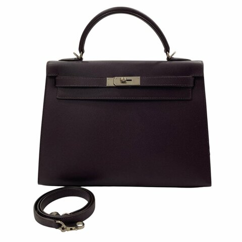 HERMES 愛馬仕 KELLY 32 凱莉包 EPSOM 深紫色 外縫 銀釦