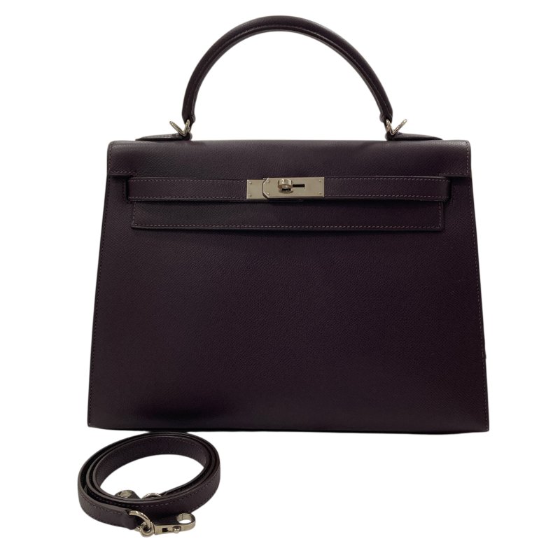 HERMES 愛馬仕 KELLY 32 凱莉包 EPSOM 深紫色 外縫 銀釦-0