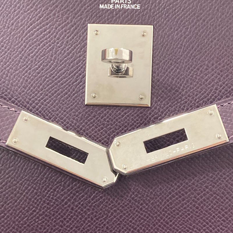 HERMES 愛馬仕 KELLY 32 凱莉包 EPSOM 深紫色 外縫 銀釦-13