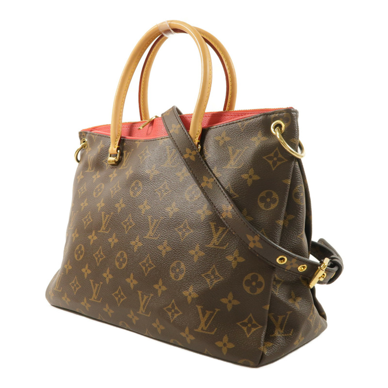 LOUIS VUITTON Monogram Pallas金扣手挽肩背兩用袋棕色/紅色-2