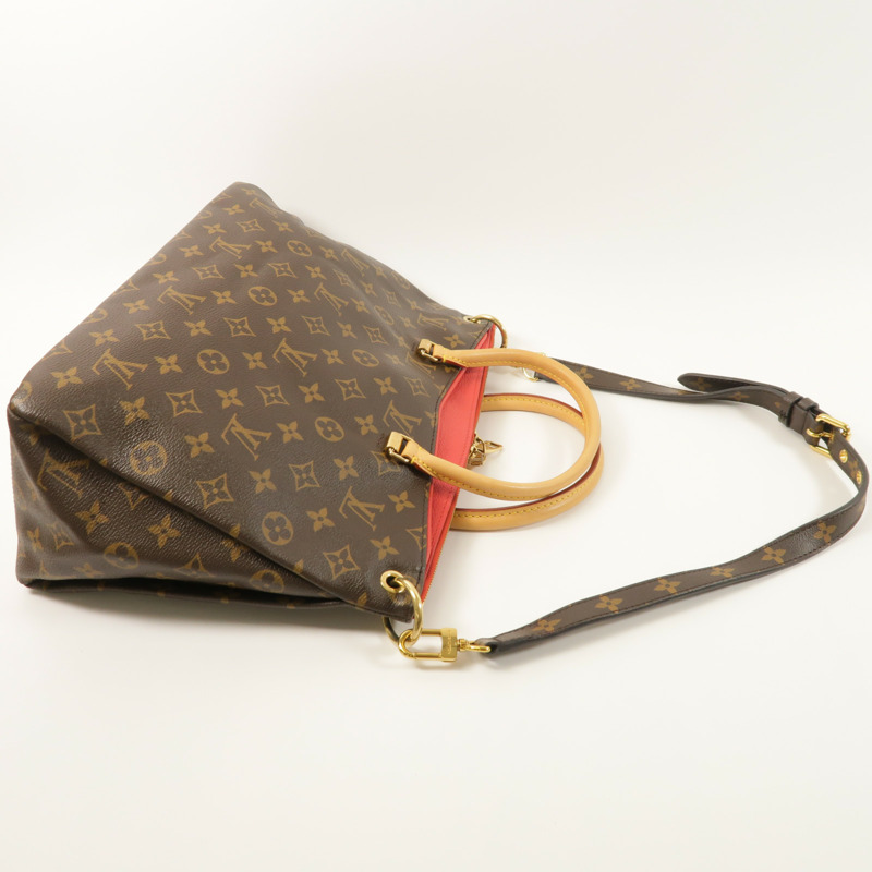 LOUIS VUITTON Monogram Pallas金扣手挽肩背兩用袋棕色/紅色-7