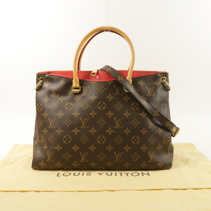 LOUIS VUITTON Monogram Pallas金扣手挽肩背兩用袋棕色/紅色-8
