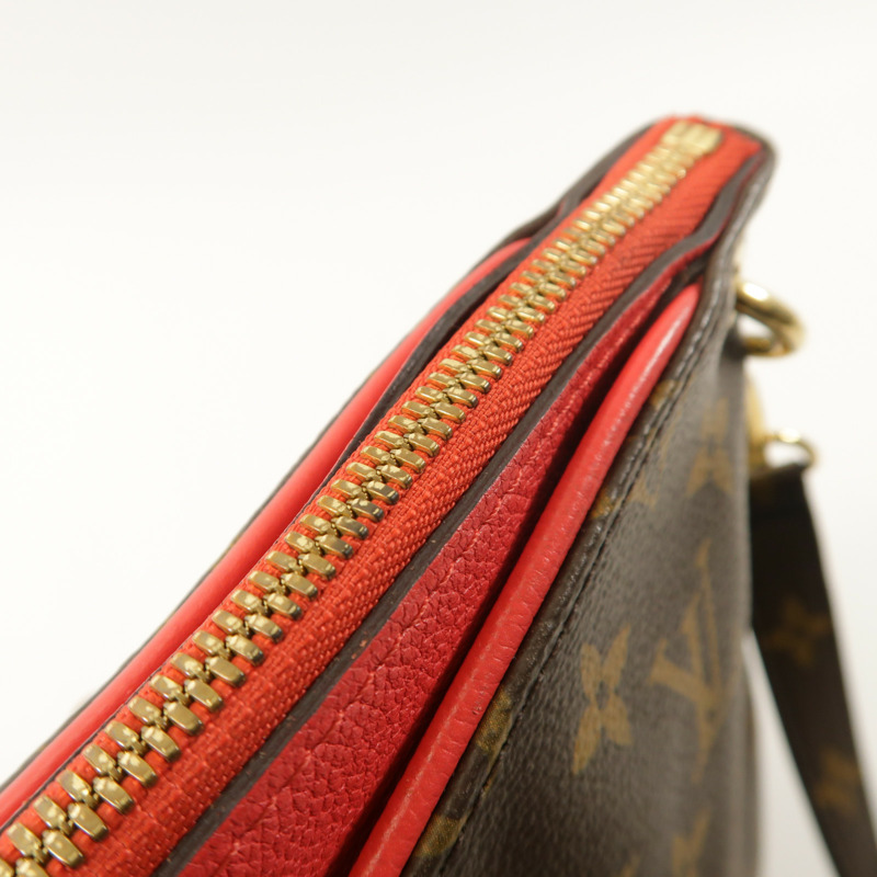 LOUIS VUITTON Monogram Pallas金扣手挽肩背兩用袋棕色/紅色-16