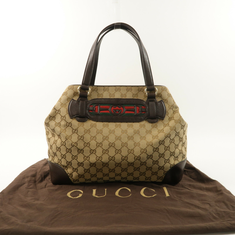 GUCCI 帆布Horsebit金扣手挽袋-8