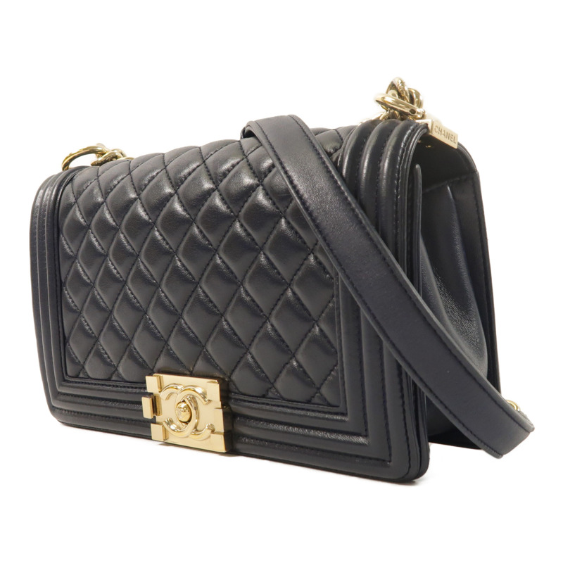 CHANEL 羊皮皮革Boy 25金扣鏈帶肩背袋-2