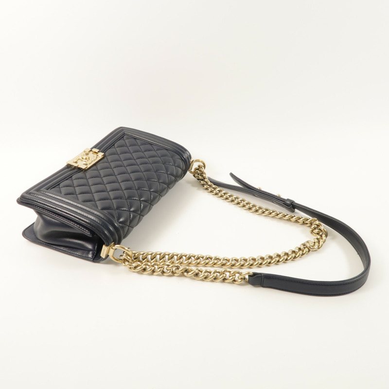 CHANEL 羊皮皮革Boy 25金扣鏈帶肩背袋-8