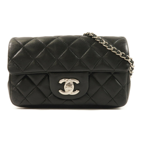 CHANEL 羊皮皮革Mini Flap Bag銀扣鏈帶肩背袋