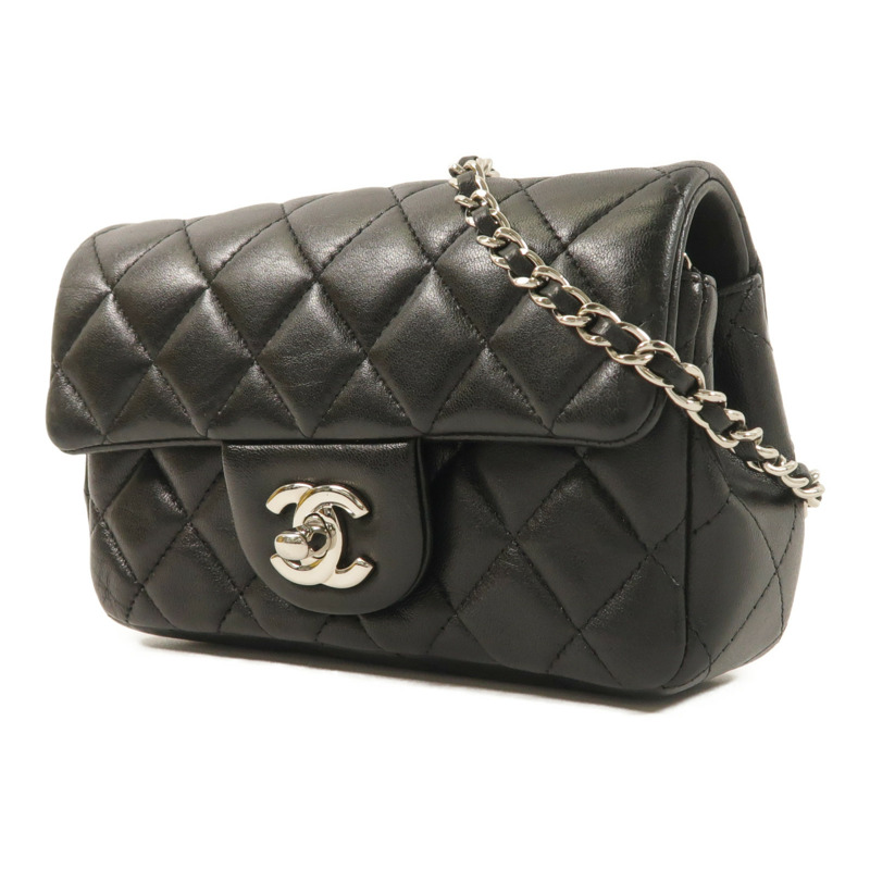 CHANEL 羊皮皮革Mini Flap Bag銀扣鏈帶肩背袋-2