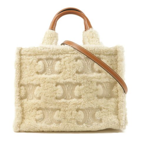 CELINE 羊毛/牛皮皮革Small Cabas Thais金扣手挽肩背兩用袋