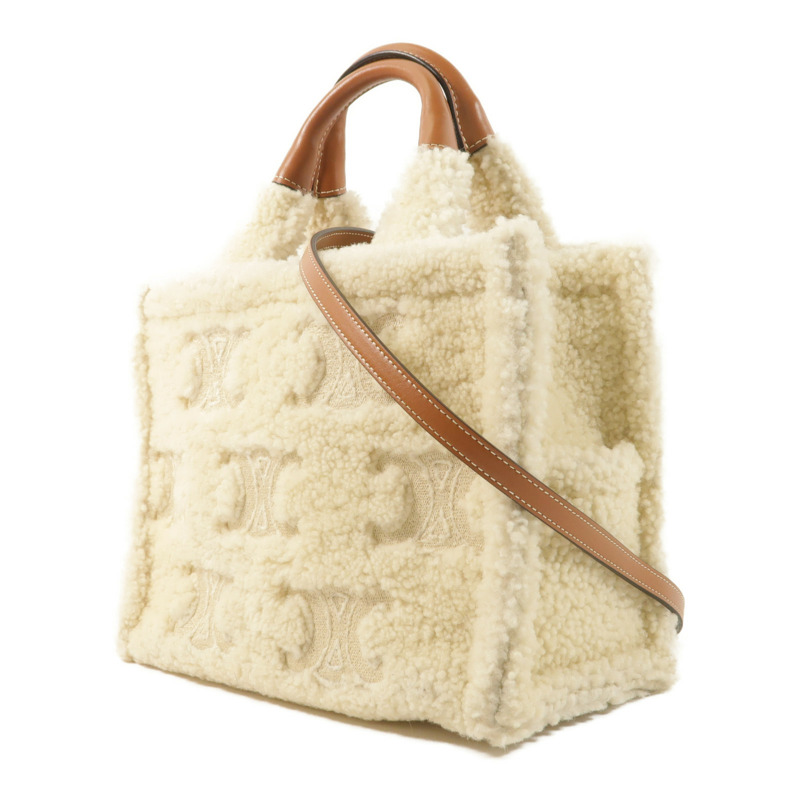 CELINE 羊毛/牛皮皮革Small Cabas Thais金扣手挽肩背兩用袋-2