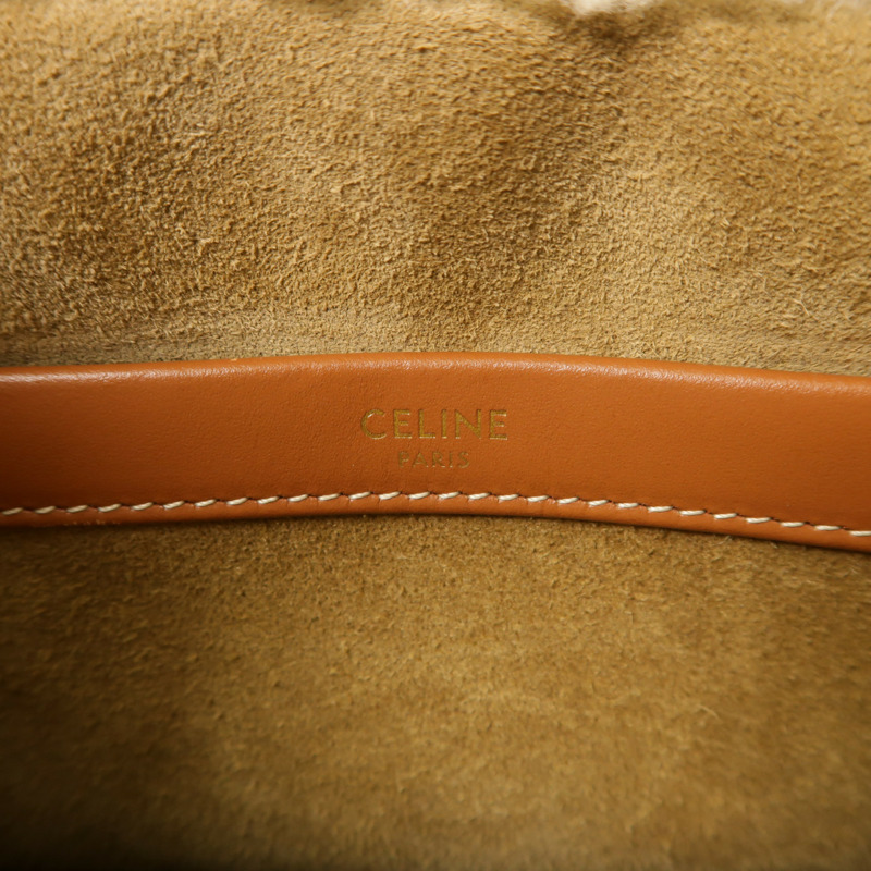 CELINE 羊毛/牛皮皮革Small Cabas Thais金扣手挽肩背兩用袋-5