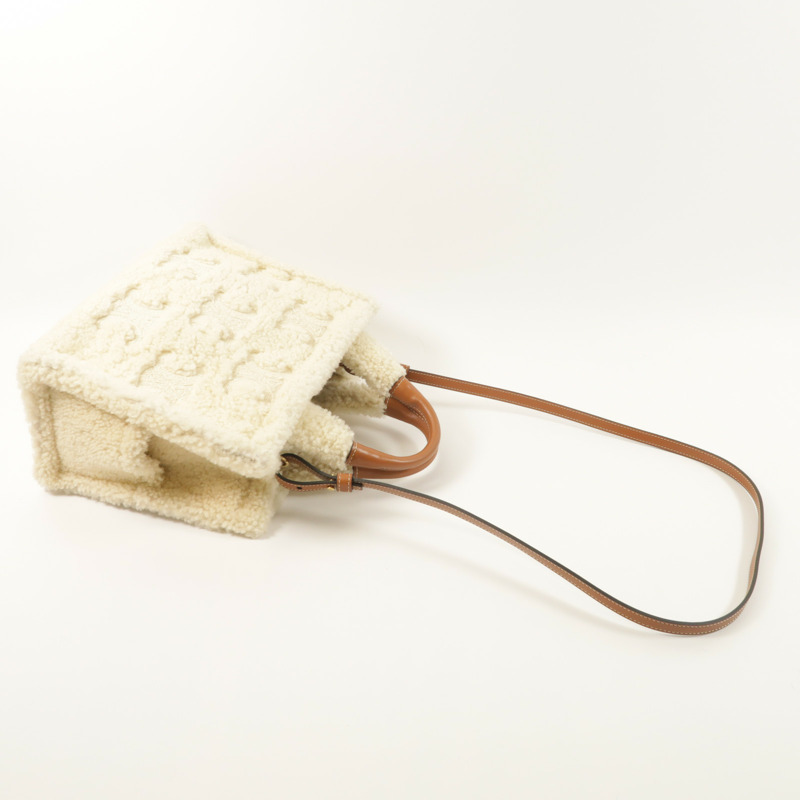 CELINE 羊毛/牛皮皮革Small Cabas Thais金扣手挽肩背兩用袋-7