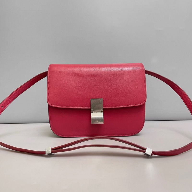 Celine賽琳 Classic Box中號玫粉色荔枝紋包-0