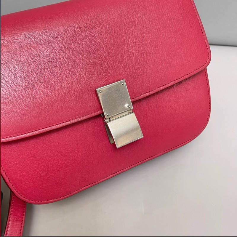 Celine賽琳 Classic Box中號玫粉色荔枝紋包-2