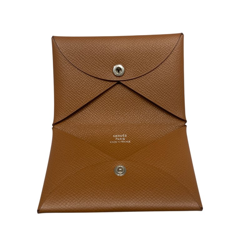 HERMES 愛馬仕 CALVI DUO 零錢包 牛皮 金棕色  Z刻印-1