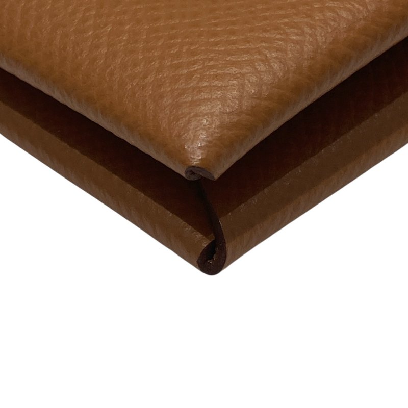 HERMES 愛馬仕 CALVI DUO 零錢包 牛皮 金棕色  Z刻印-3