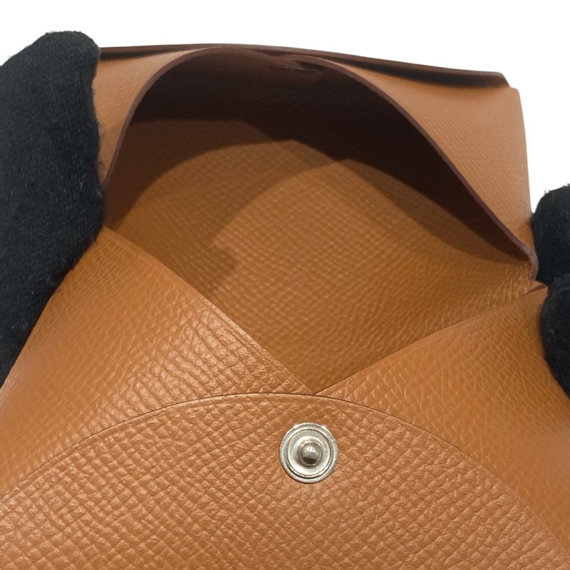 HERMES 愛馬仕 CALVI DUO 零錢包 牛皮 金棕色  Z刻印-4