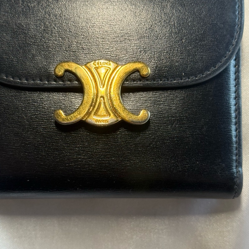 Celine 凱旋門金釦黑短夾-10