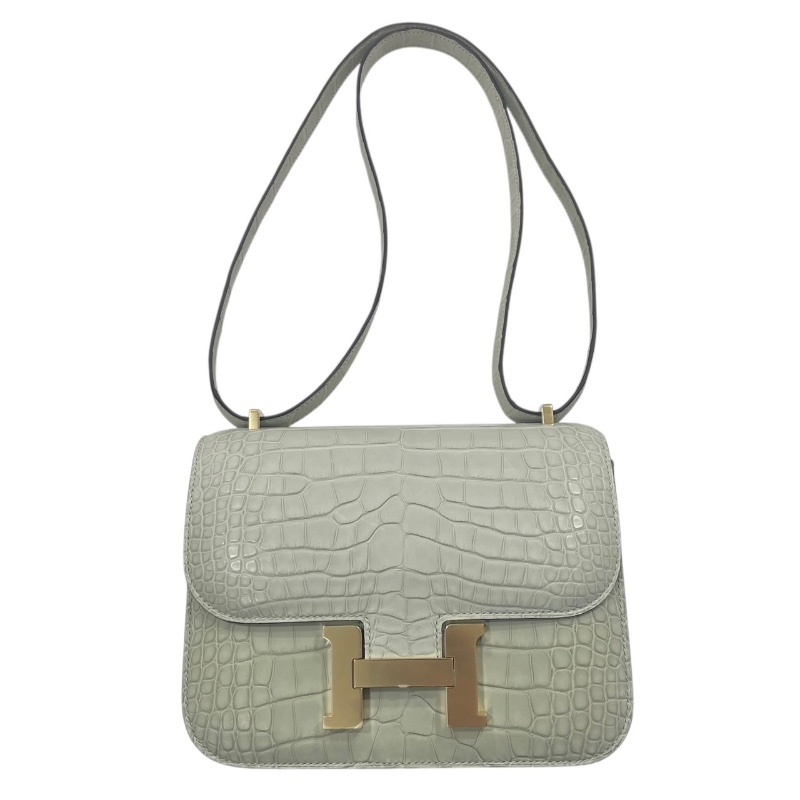 HERMES 愛馬仕 CONSTANCE 19 康康包 ALLIGATOR 鱷魚皮 冰川白 金釦-0