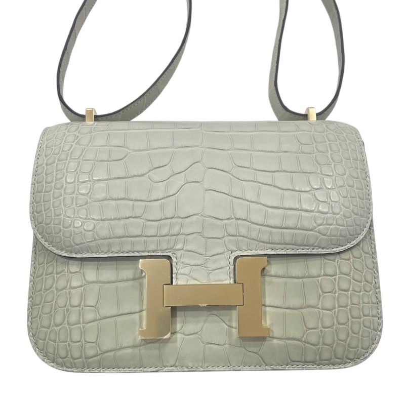 HERMES 愛馬仕 CONSTANCE 19 康康包 ALLIGATOR 鱷魚皮 冰川白 金釦-1