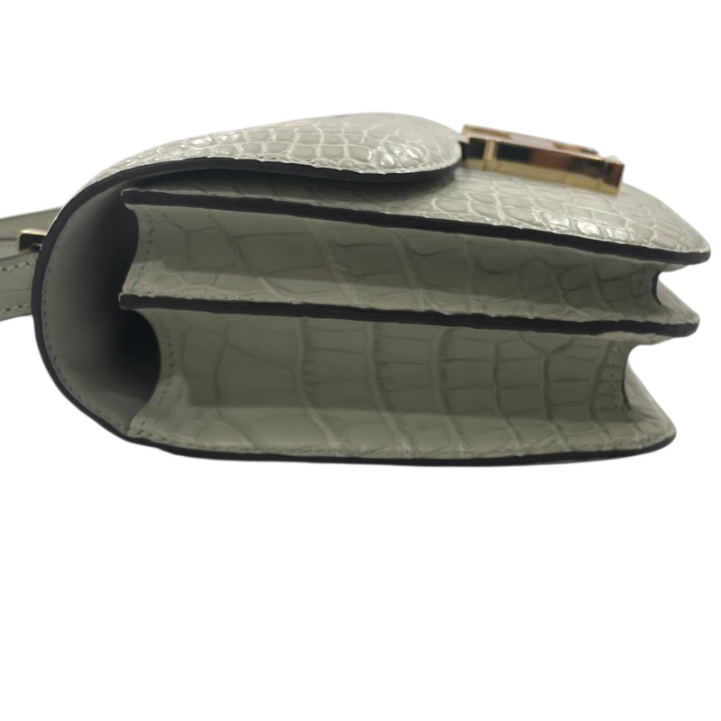 HERMES 愛馬仕 CONSTANCE 19 康康包 ALLIGATOR 鱷魚皮 冰川白 金釦-3