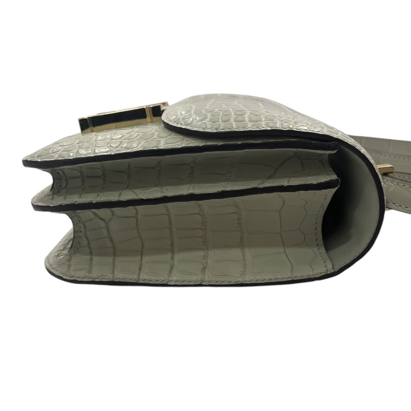 HERMES 愛馬仕 CONSTANCE 19 康康包 ALLIGATOR 鱷魚皮 冰川白 金釦-4