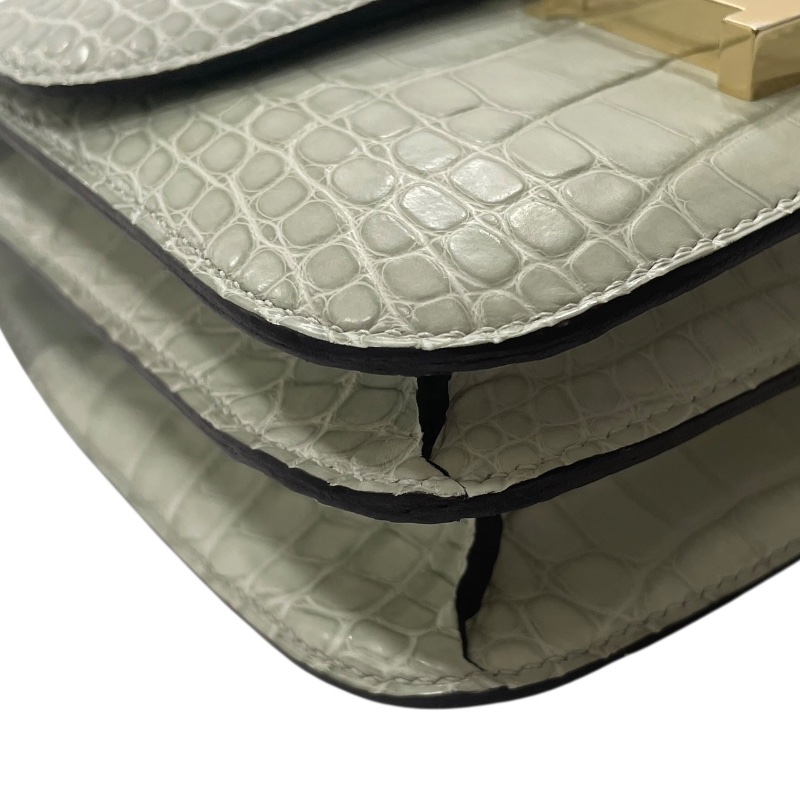 HERMES 愛馬仕 CONSTANCE 19 康康包 ALLIGATOR 鱷魚皮 冰川白 金釦-6