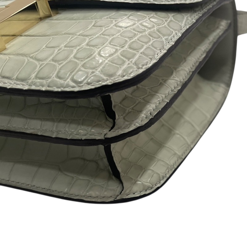 HERMES 愛馬仕 CONSTANCE 19 康康包 ALLIGATOR 鱷魚皮 冰川白 金釦-7