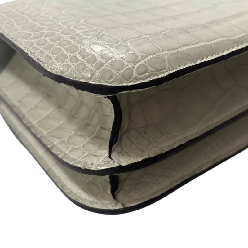 HERMES 愛馬仕 CONSTANCE 19 康康包 ALLIGATOR 鱷魚皮 冰川白 金釦-8