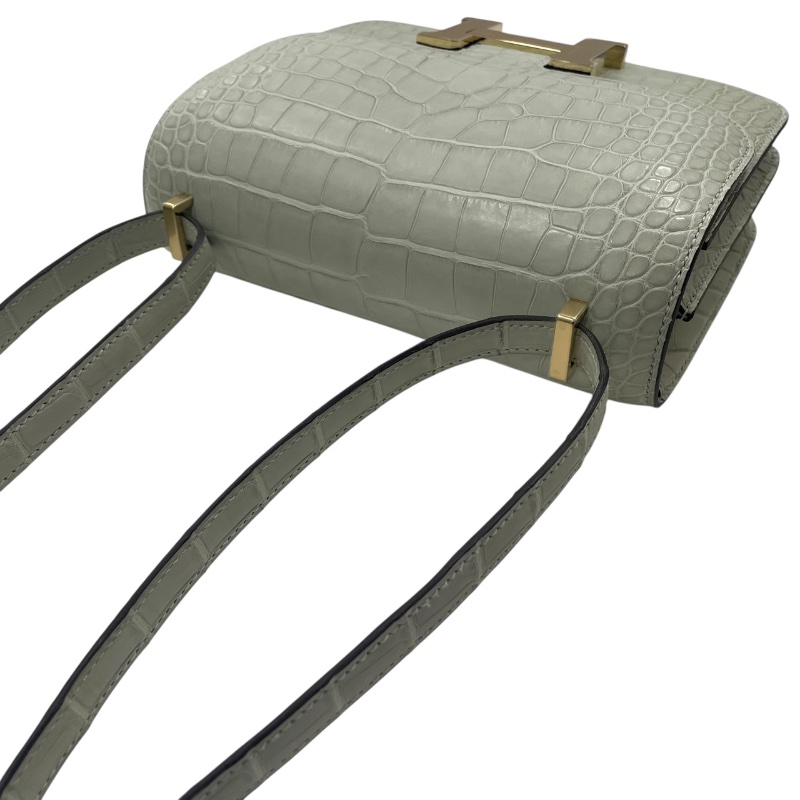 HERMES 愛馬仕 CONSTANCE 19 康康包 ALLIGATOR 鱷魚皮 冰川白 金釦-10