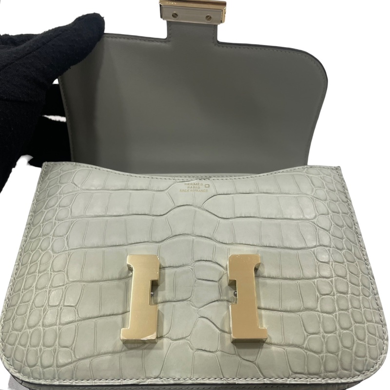 HERMES 愛馬仕 CONSTANCE 19 康康包 ALLIGATOR 鱷魚皮 冰川白 金釦-11