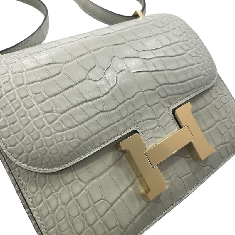 HERMES 愛馬仕 CONSTANCE 19 康康包 ALLIGATOR 鱷魚皮 冰川白 金釦-12