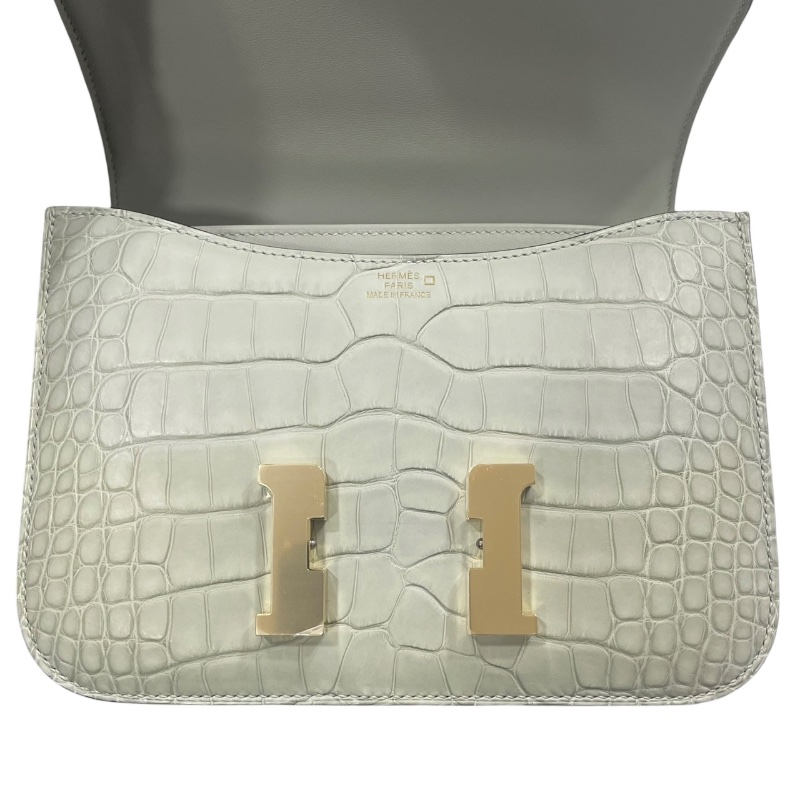 HERMES 愛馬仕 CONSTANCE 19 康康包 ALLIGATOR 鱷魚皮 冰川白 金釦-13