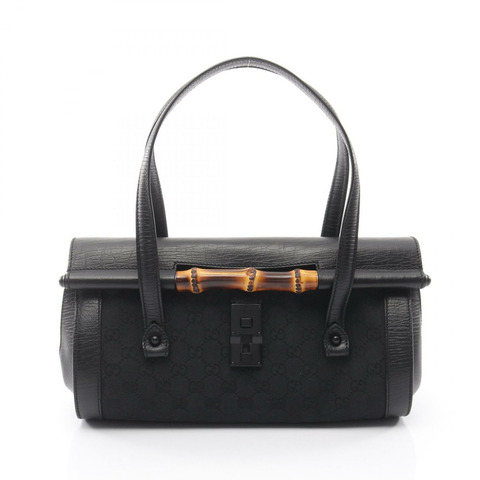 GUCCI 竹節 GG 帆布單肩手提包 111713 帆布皮革黑色二手女士