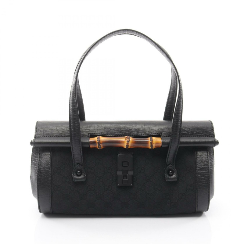 GUCCI 竹節 GG 帆布單肩手提包 111713 帆布皮革黑色二手女士-0