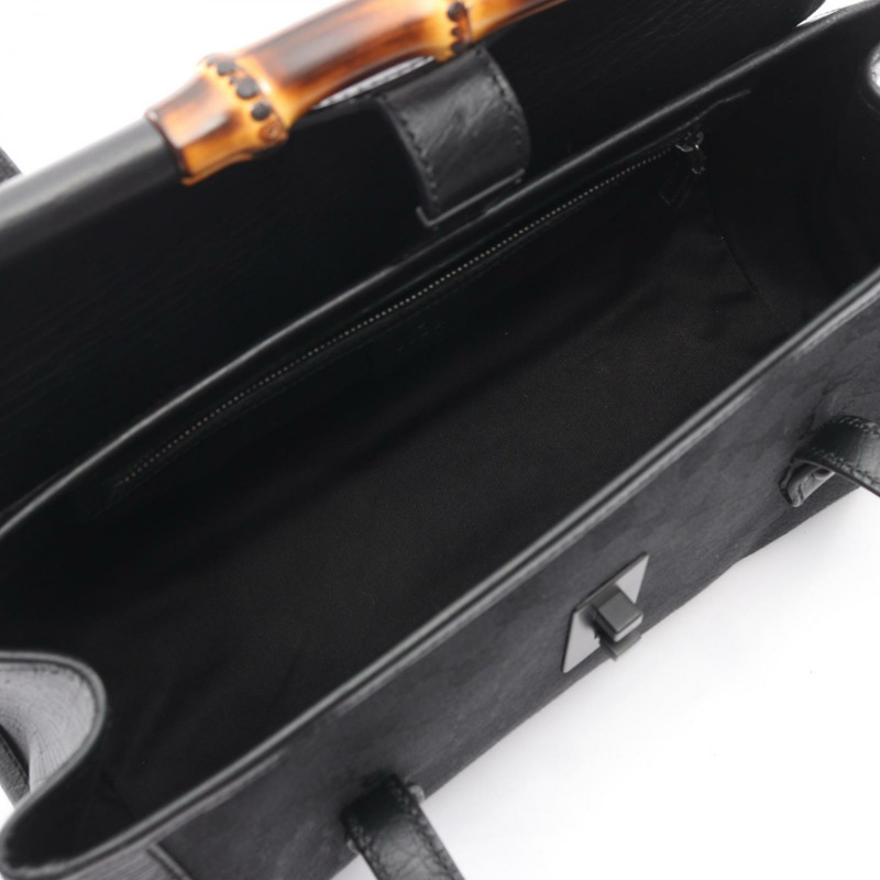 GUCCI 竹節 GG 帆布單肩手提包 111713 帆布皮革黑色二手女士-2