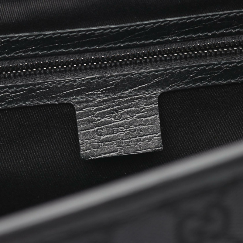 GUCCI 竹節 GG 帆布單肩手提包 111713 帆布皮革黑色二手女士-3