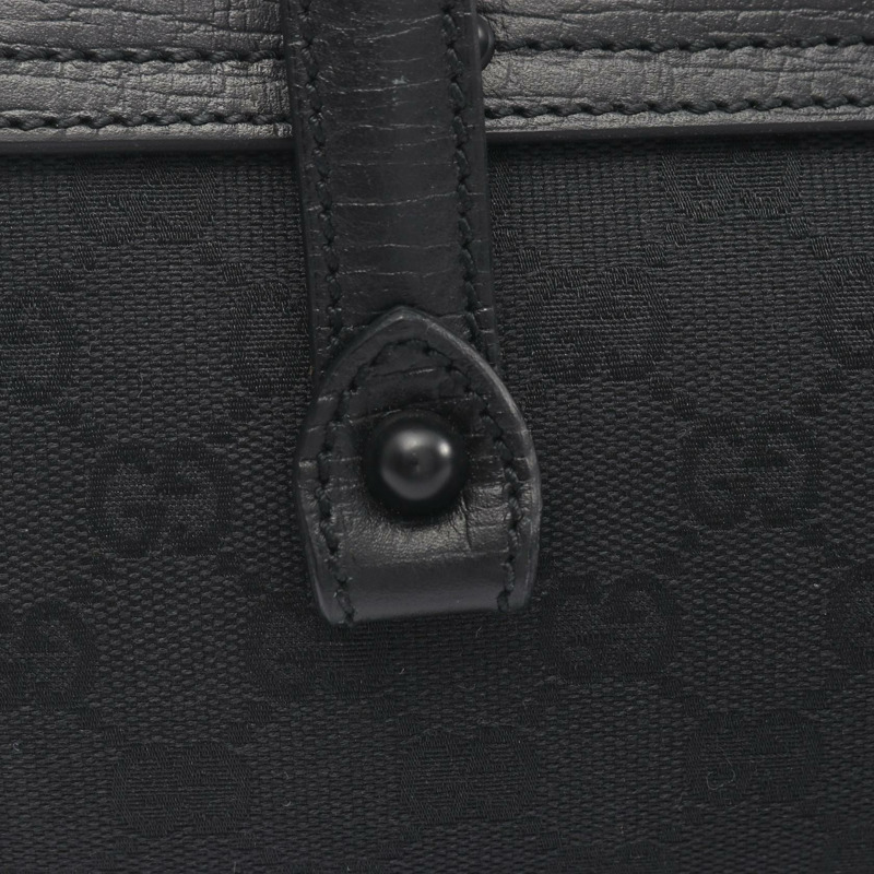 GUCCI 竹節 GG 帆布單肩手提包 111713 帆布皮革黑色二手女士-5