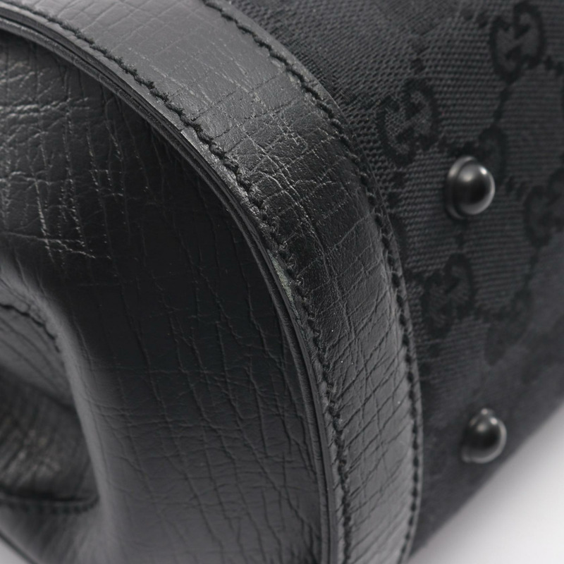 GUCCI 竹節 GG 帆布單肩手提包 111713 帆布皮革黑色二手女士-6