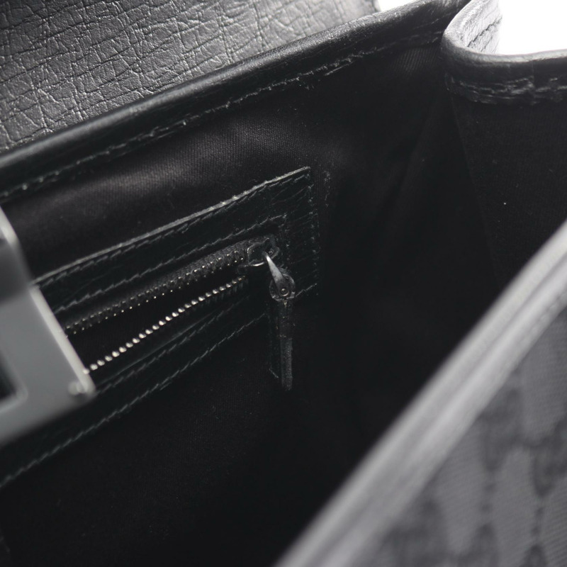 GUCCI 竹節 GG 帆布單肩手提包 111713 帆布皮革黑色二手女士-8