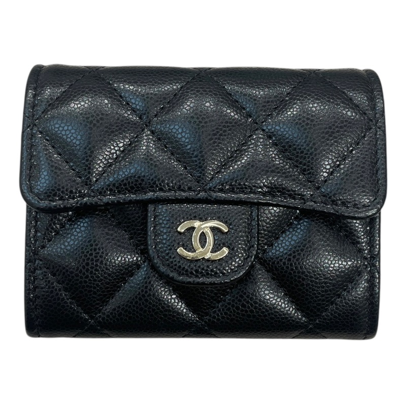 CHANEL 香奈兒 AP0238 鏈條小卡夾 荔枝牛皮 黑色 金釦-1