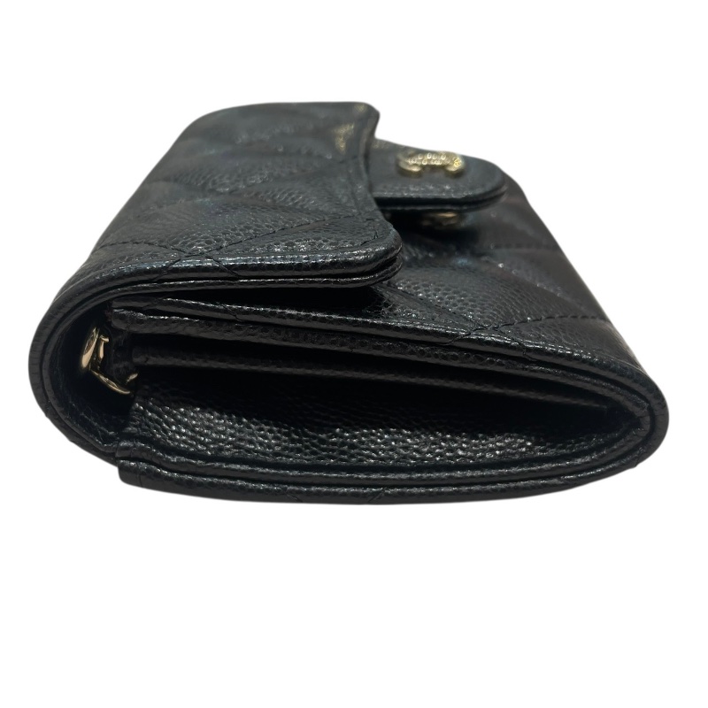 CHANEL 香奈兒 AP0238 鏈條小卡夾 荔枝牛皮 黑色 金釦-3