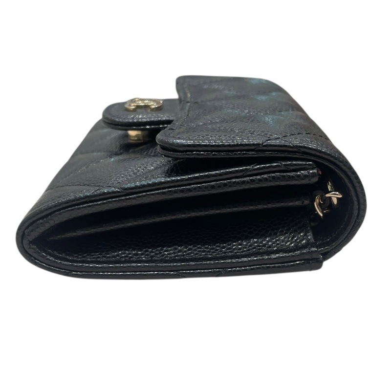 CHANEL 香奈兒 AP0238 鏈條小卡夾 荔枝牛皮 黑色 金釦-4