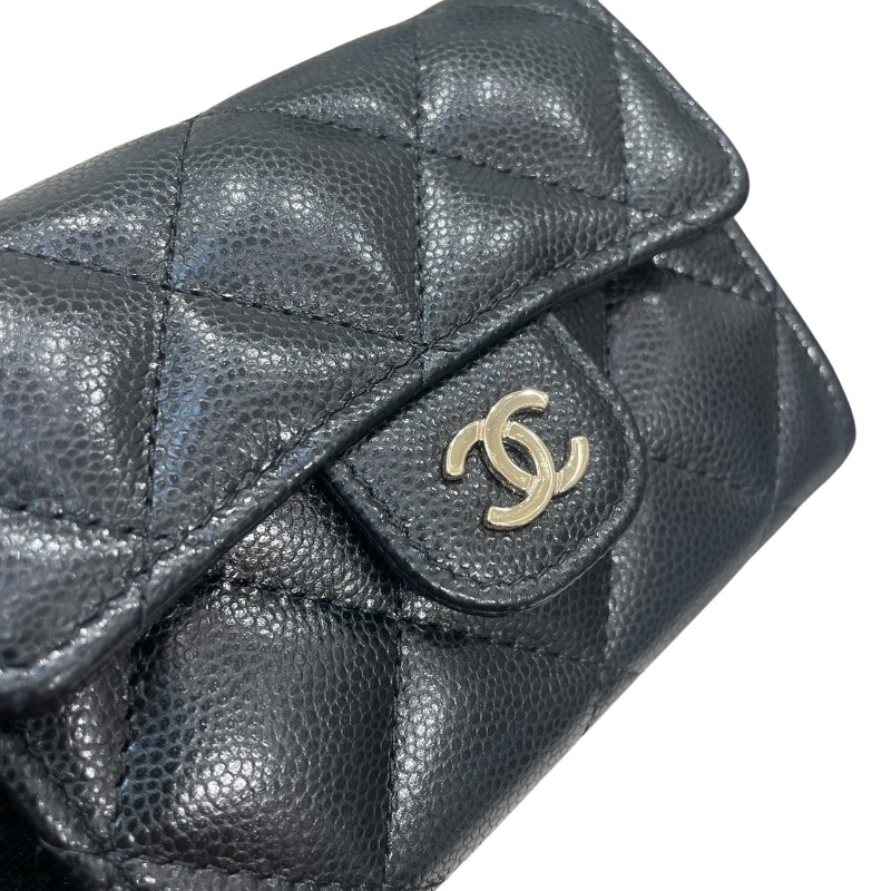 CHANEL 香奈兒 AP0238 鏈條小卡夾 荔枝牛皮 黑色 金釦-10