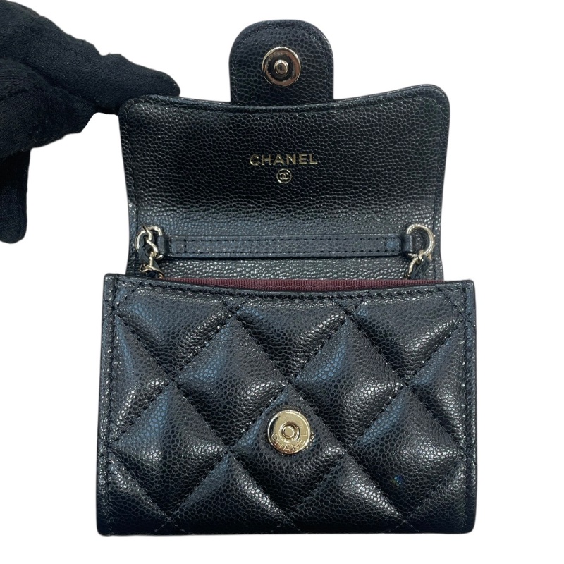 CHANEL 香奈兒 AP0238 鏈條小卡夾 荔枝牛皮 黑色 金釦-11