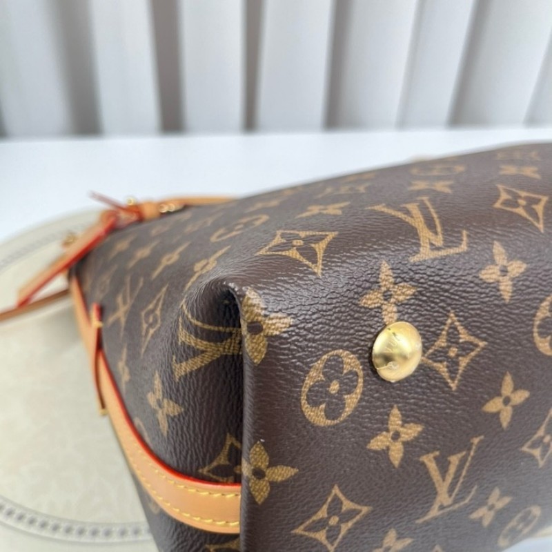 LV路易威登 26年3月4日全套 芯片款 Carryall PM小號子母包 經典老花滿印購物袋 塗層帆布拼牛皮飾邊 手提單肩包托特包 女款 棕色-9