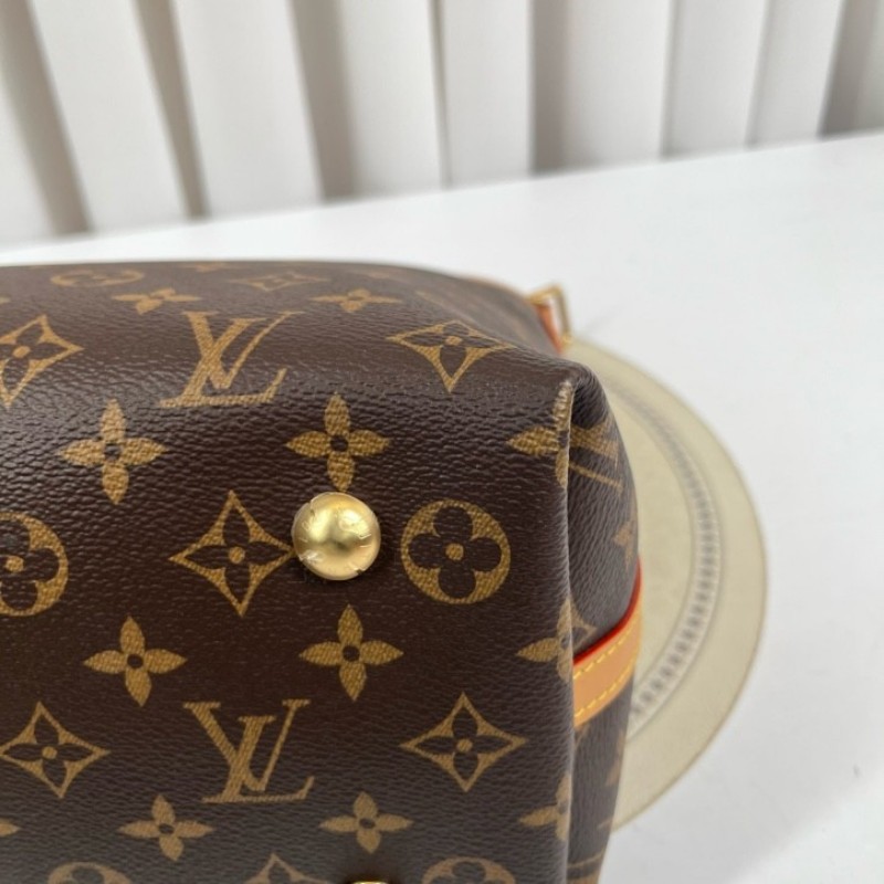 LV路易威登 26年3月4日全套 芯片款 Carryall PM小號子母包 經典老花滿印購物袋 塗層帆布拼牛皮飾邊 手提單肩包托特包 女款 棕色-11