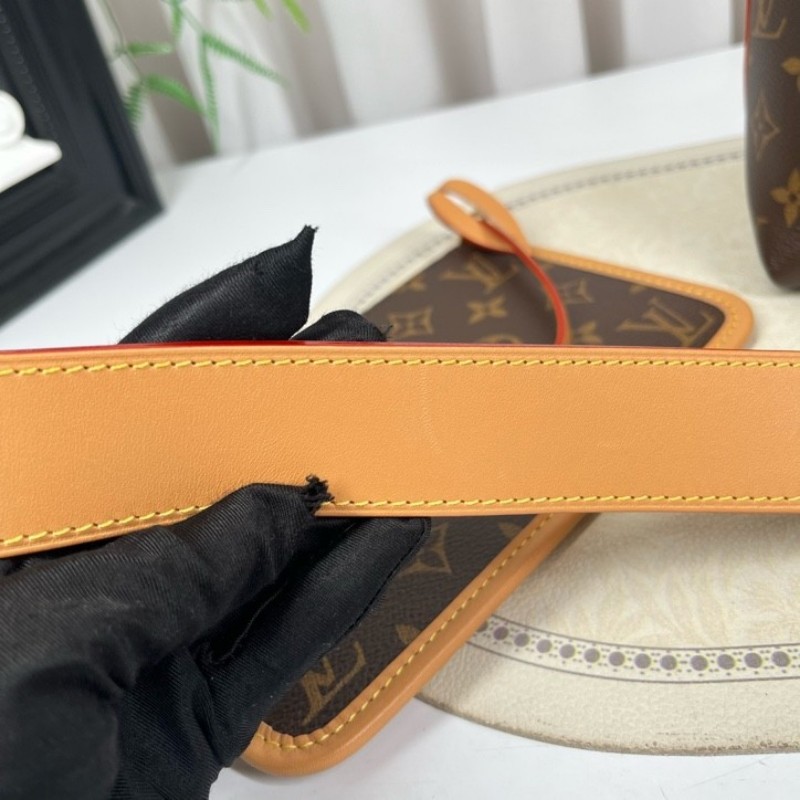 LV路易威登 26年3月4日全套 芯片款 Carryall PM小號子母包 經典老花滿印購物袋 塗層帆布拼牛皮飾邊 手提單肩包托特包 女款 棕色-16