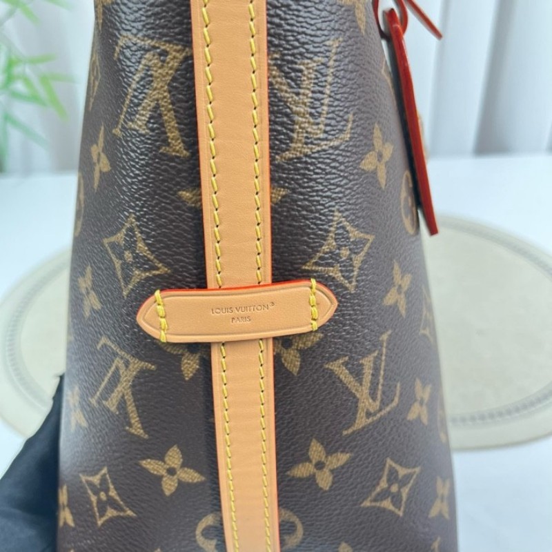 LV路易威登 26年3月4日全套 芯片款 Carryall PM小號子母包 經典老花滿印購物袋 塗層帆布拼牛皮飾邊 手提單肩包托特包 女款 棕色-22